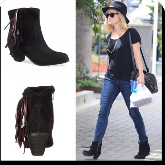 Sam Edelman Black Suede Fringe Accent Louie Ankle Boots/Booties - Picture 1 of 9